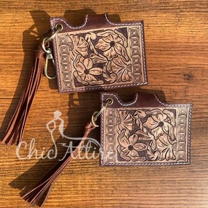 เคสใส่บัตรหนัง ATM ลายดอกไม้แท้มีสไตล์ทันสมัยเคสใส่บัตรมีพู่ห้อยแฟชั่นตะวันตกขนาดเล็กน่ารักมาใหม่พร้อมพวงกุญแจ - Product Image 1