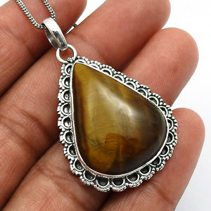 ของขวัญโอชะสําหรับเธอ 925 เงินสเตอร์ลิงธรรมชาติ Tiger Eye อัญมณีรูปลูกแพร์จี้ก้อนเครื่องประดับทําด้วยมือผู้ผลิตขายส่ง - Product Image 3