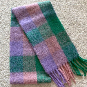 Bufanda larga gruesa de invierno de colores del arco iris al por mayor para mujer, bufanda de Mohair de Cachemira con borlas tejidas, bufandas, chal - Product Image 6