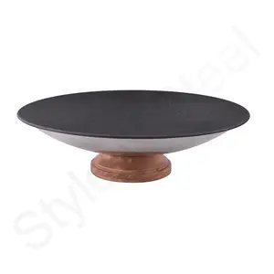 晚餐餐具盘蛋糕盘批发价水果托盘木制不锈钢支架圆形