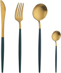 Ensemble de couverts de luxe en acier inoxydable, de haute qualité, Double ton, plaqué or et noir - Product Image 1