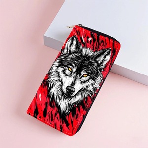 Portefeuille long <span class=keywords><strong>en</strong></span> cuir PU à motif animal loup pour femmes et hommes, mode européenne et <span class=keywords><strong>américaine</strong></span>, avec plusieurs emplacements pour cartes et fermeture éclair - Product Image 1