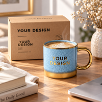 Mug en céramique personnalisé avec poignée dorée, boîte cadeau, OEM ODM, vente en gros, tasse à café haut de gamme, impression de logo, cadeau d'entreprise, fournisseur d'usine