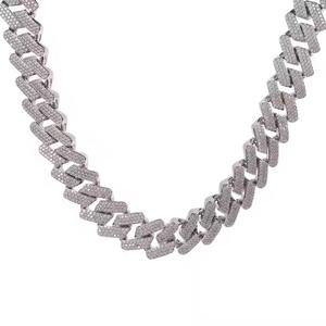 Approvisionnement direct d'usine Hip hop chaîne cubaine S925 argent Sterling plaqué or blanc chaînes fines colliers pour hommes - Product Image 1