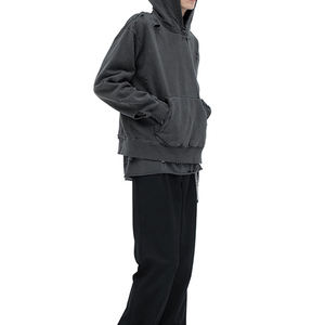 Custom hip hop Streetwear Hole hoodies 100% algodón peso pesado Oversized Old Wash Pullover Hole distressed vintage DDP Envío - Product Image 3