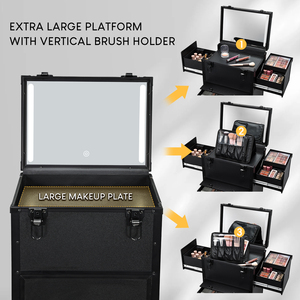 Professional Rolling <b>Makeup</b> <b>Case</b> with LED Mirror Lockable Salon Barber <b>Case</b> Large <b>Makeup</b> Trolley Organizer with Drawers & Wheels - Product Image 2