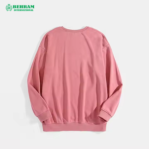 Sweat-shirt rose surdimensionné à col rond avec imprimé visage souriant blanc, pull décontracté unisexe en tricot 100% coton, vêtement d'automne - Product Image 2