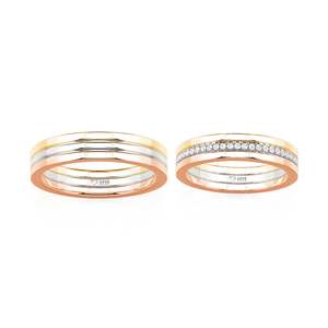 Jeulia Classic Tri-Color <b>Wedding</b> <b>Band</b> Set <b>for</b> <b>Couples</b> - Product Image 3