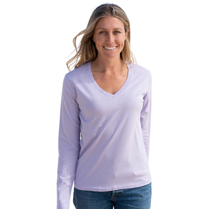Camiseta de Manga Larga con Cuello en V para Mujer, Color Lila Pastel, 100% Algodón Orgánico de Lujo, Preencogido, Certificado GOTS, Ajuste Clásico, Suave y Premium - Product Image 3