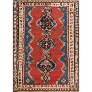 Alfombra Kilim Zarand Hecha a Mano con Diseño Geométrico de Patchwork, Rectangular, para Decoración de Comedor, con Base de Látex, Fácil de Lavar - Product Image 1