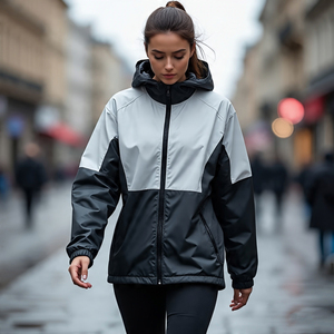 Ropa de calle, chaqueta de lluvia de montaña para mujer, chaqueta de lluvia de senderismo para mujer, chaqueta cortavientos con capucha y cremallera de nailon Spandex 100% para mujer - Product Image 1