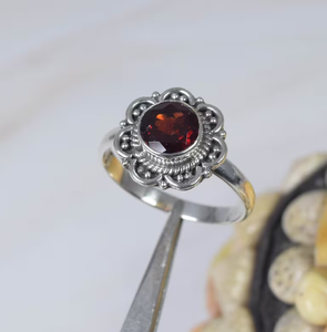 Designer 925 Sterling Silver Gemstone Ring Cut Red Grenat january Birthstone for Anniversary Gift Natural Gemstone Ring - Product Image 1