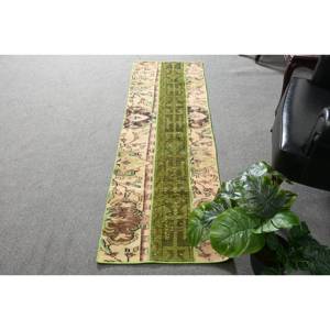 Alfombra de área turca Vintage de 2x6,5 pies, diseño clásico de retazos verde y Beige, Material de algas marinas de lana, respaldo de látex para pasillo y dormitorio - Product Image 1