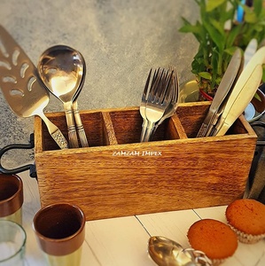 Porte-ustensiles de cuisine en bois brûlé massif avec poignée en métal noir Outils de cuisine de comptoir Organisateur Caddy pour vaisselle - Product Image 6