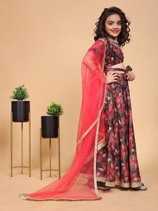 Nouveautés : Ensemble Lehenga Choli décontracté pour filles, avec Dupatta, en Chinon, à une manche, en tissu denim, imprimé en mousseline, lavable, pour événements ethniques - Product Image 2