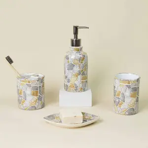 Customizable Sustainable Ceramic Bathroom Set With Soap Dispenser And Tray Essential Washroom Accessories