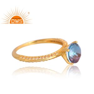 แหวนพลอยโทแพซชุบทอง18K สำหรับผู้ผลิตเครื่องประดับควอตซ์แบบคู่ชุบทอง18K - Product Image 4