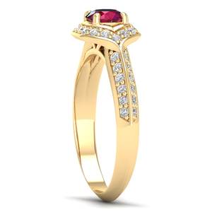 แหวนทองคำแท้ 14K ดีไซน์คลาสสิก REYES ประดับพลอยทับทิมทรงกลม 0.5 กะรัต พร้อมวงแหวนโมอิสซาไนต์ รับรองโดย GRA เครื่องประดับชั้นดี - Product Image 3