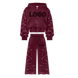 Chándal de hombre con cremallera y diamantes de imitación desgastados de gran tamaño, ropa deportiva holgada Vintage para invierno de los fabricantes - Product Image 2