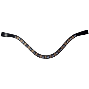 Banda Decorativa Premium para Caballo, Cuero Negro Curvado con Cristales Transparentes y Dorados Alternados, Tamaño Personalizado, Certificado A+ - Product Image 3