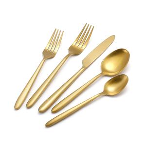 Matte <b>Gold</b> & Silver Flatware Set with Heavy Brass Drip Handle Brushed Finish Stainless Steel Cutlery - Product Image 5