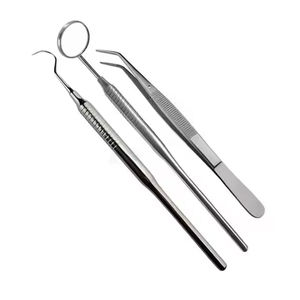 Juego de examen dental, kit de 3 piezas, pinzas de sonda de espejo dental, instrumentos quirúrgicos manuales de acero de grado médico azul - Product Image 4