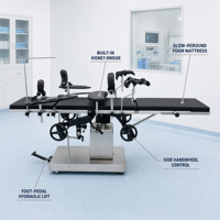 Table d'opération mécanique à commande latérale, élévateur hydraulique à manivelle manuelle, certifiée CE, garantie 2 ans pour chirurgie hospitalière