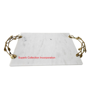 Plateau de service en marbre noir de luxe avec poignées de branches florales élégantes Plateau en granit fabriqué à la main pour la décoration intérieure Prix d'usine - Product Image 3