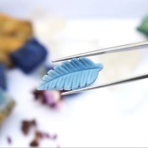 Natural Blue Opal Leaf Carving Loose Gemstone 20x10mm Yellow for Jewelry Making - Product Image 1