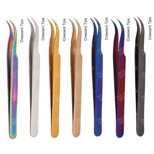 Pinzas de Acero Inoxidable Multicolores para Extensión de Pestañas con Puntas en Forma de Media Luna con Recubrimiento de Plasma - Product Image 1