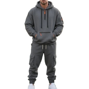 ชุดกีฬาผู้ชายสไตล์ฤดูใบไม้ร่วงและฤดูหนาว ผ้าฟลีซ ชุดลำลองผู้ชาย เสื้อซิปมีกระเป๋าหลายช่อง กางเกงทำงาน - Product Image 3