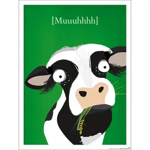 Póster para habitación infantil, vaca linda en una granja - Product Image 1