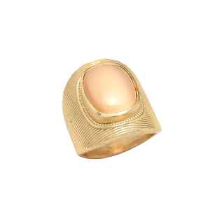 Anillo de piedras preciosas de Calcedonia de melocotón chapado en oro para hombre y mujer - Product Image 1