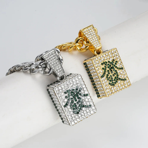 Collar de Moda con Colgante de Dados de Mahjong Chino Verde, de Acero Inoxidable, con Forma Cuadrada, Estilo Hip-Hop, con Cadena de 55 cm - Product Image 1