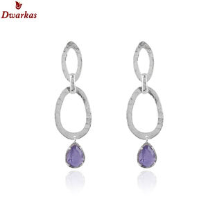 Excellentes boucles d'oreilles de qualité supérieure 925 boucles d'oreilles poire en argent sterling quartz pierre gemme texture goutte boucle d'oreille pour les femmes - Product Image 1