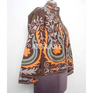 Veste pour femme à col mandarin, style indien vintage, faite à la main, 100% coton, broderie florale, écologique, respirante, séchage rapide - Product Image 3