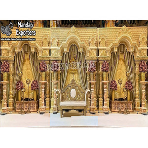 การตั้งค่าเวทีจัดงานแต่งงานเสาคู่ของทามิลแลนด์เวทีที่สวยงามสําหรับงานแต่งงานของมาเลเซียธีมอินเดียใต้เวทีทองคํา - Product Image 1