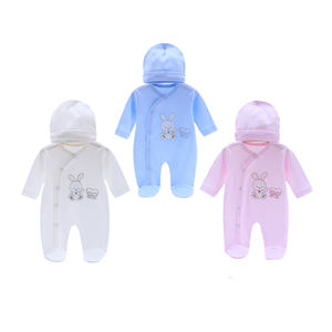 2022 Factory Sell <span class=keywords><strong>Baby</strong></span> ausstattung Inter lock 100% Baumwolle Niedlich 2 Stück Set <span class=keywords><strong>Baby</strong></span> Stram pler & Hut - Product Image 1