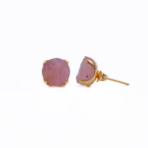 <b>Rose</b> <b>Quartz</b> October Birthstone Raw Gemstone Stud <b>Earrings</b> Stainless Steel Gold Plated Claw Setting Trendy Wholesale Handmade - Product Image 1