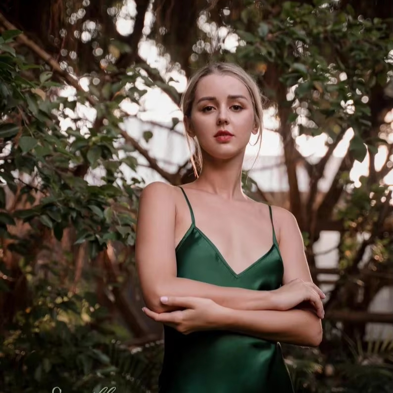 green emerald velvet dress Solid Heavy Bias Cut Satin Slip Dress main image 1