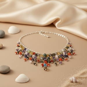 Collier pour femme en perles multi-gemmes, style bohème vintage coloré, bijoux religieux avec jade, style mignon pour cadeaux - Product Image 2
