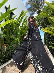 Vestido Kimono Largo de Playa con Diseño Moderno, Estampado Sólido, Ecológico y Transpirable, Colección de Exportador Indio en Oferta - Product Image 5