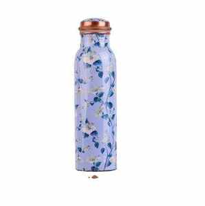 Botella de Agua de Cobre con Diseño Personalizado con Estampado Floral Esmaltado para Yoga, Gimnasio, Oficina o Escuela - Product Image 1