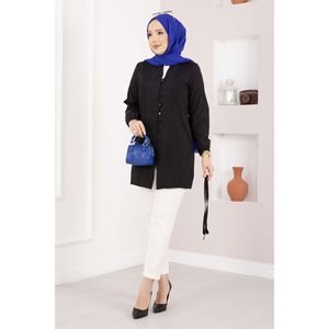 Top de Satén con Detalle Acanalado y Cordones para Mujer, Estilo Vintage, Largo o Corto, para Otoño y Primavera, Disponible en Talla XL - Negro - Product Image 4
