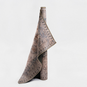 Alfombra de área de pelo bajo, lavable y plegable, de chenilla turca, estilo Art Deco, con diseño floral vintage desgastado en tonos taupe y malva, OEM ODM - Product Image 3