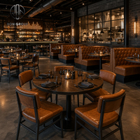 Ensemble de mobilier de restaurant industriel et commercial Ron Group : banquette capitonnée marron, table carrée, chaise rembourrée en cuir