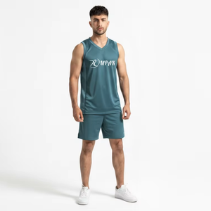 Camiseta de Baloncesto Mineral Verde Azulado Premium para Equipos Profesionales, Clubes de Entrenamiento, Ropa Deportiva Transpirable de Malla - Product Image 1