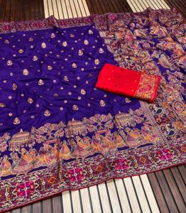 Luxurious <b>Pashmina</b> Silk Saree Featuring AllOver Zari Weaving with Multi Colour Thread Work Ideal for Parties <b>Weddings</b> Festivals - Product Image 4