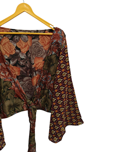 Haut en soie pour femme multicolore doux vêtements de maison chemisier en soie multicolore haut court portefeuille chemise taille libre - Product Image 5