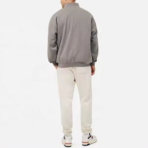 Sweat-shirt à demi-zip pour homme en molleton à col montant uni teint en couleur unie décontracté athlétique d'entraînement chaud d'hiver 100% coton - Product Image 5